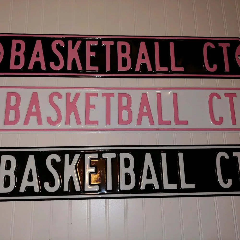 Basketball Metal Street Sign Pink & Black - NEW!